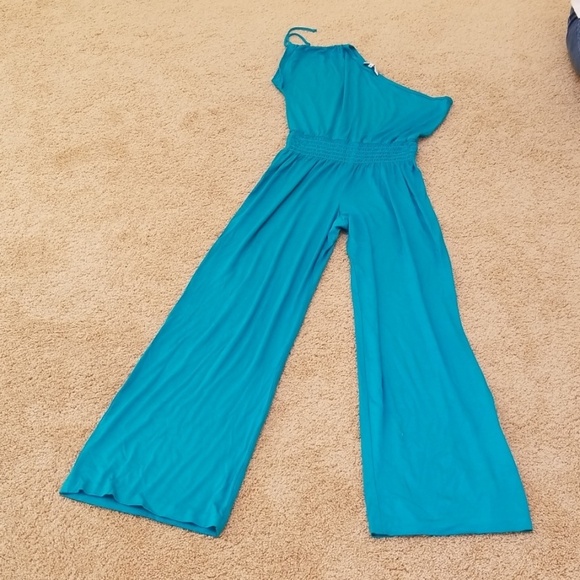 TRINA TURK Size 6 Blue One Shoulder Jumpsuit